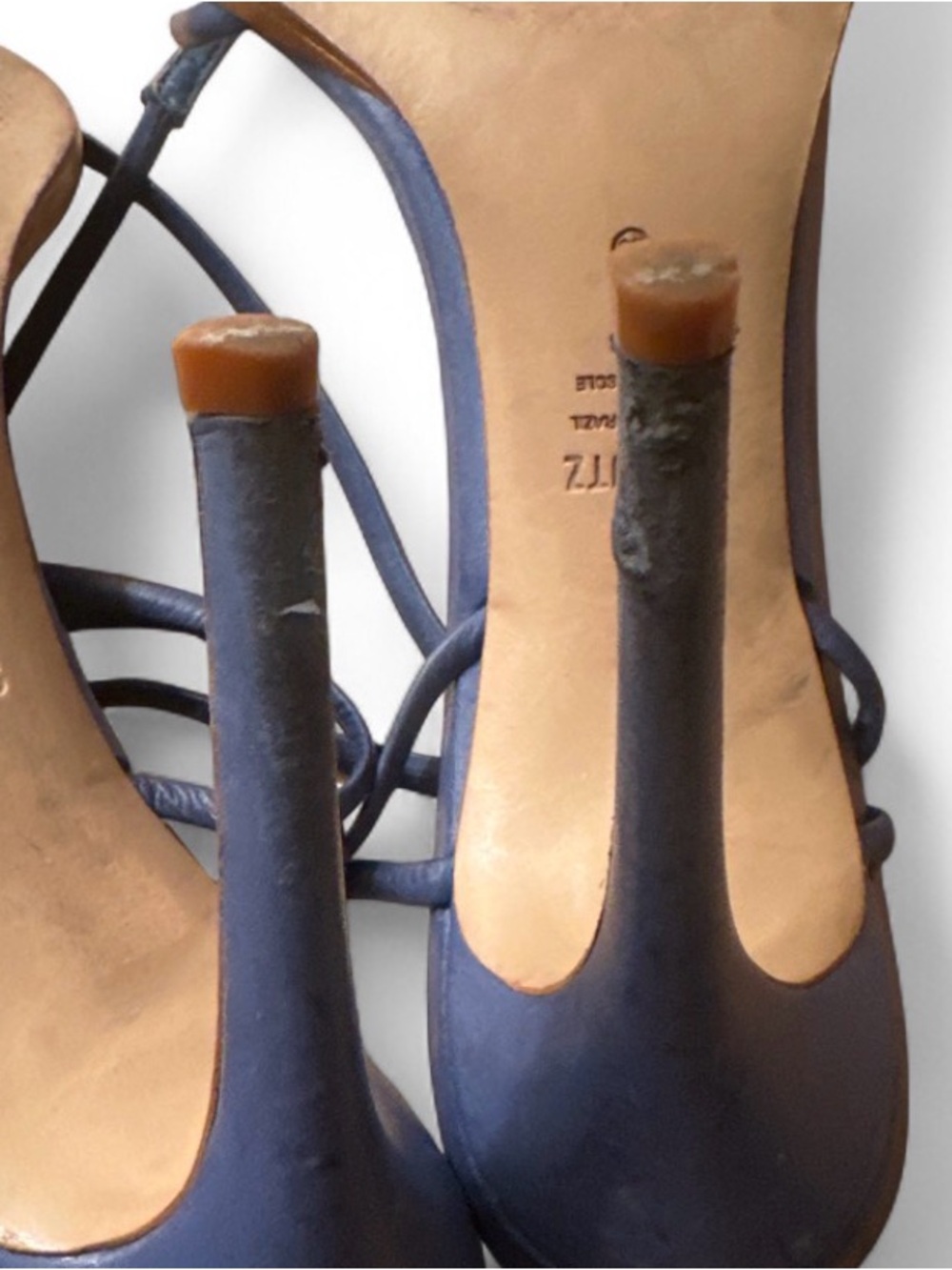 SCHUTZ Navy Pointed Lace-Up Heels with Tan Trim leather - Picture 7 of 7